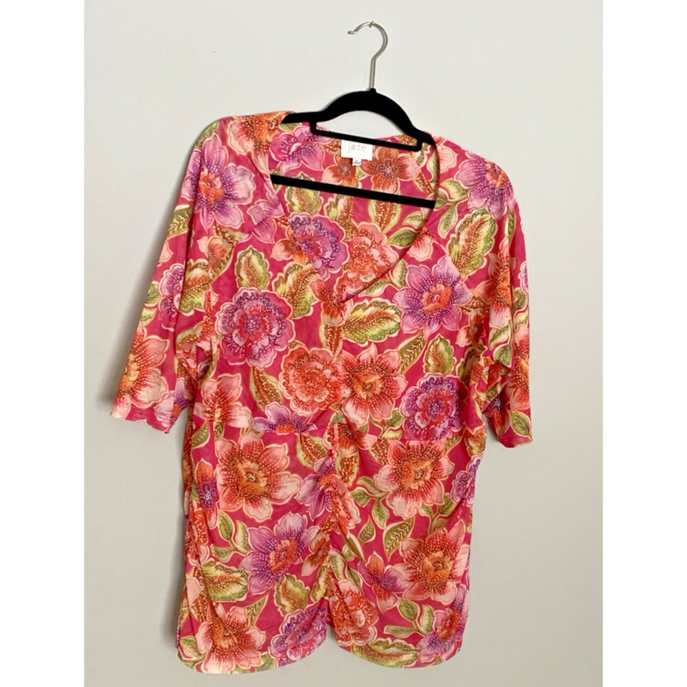 Johnny Was Jade Fabiola Jersey Floral Top 1x Mesh Short Sleeve Sweetheart